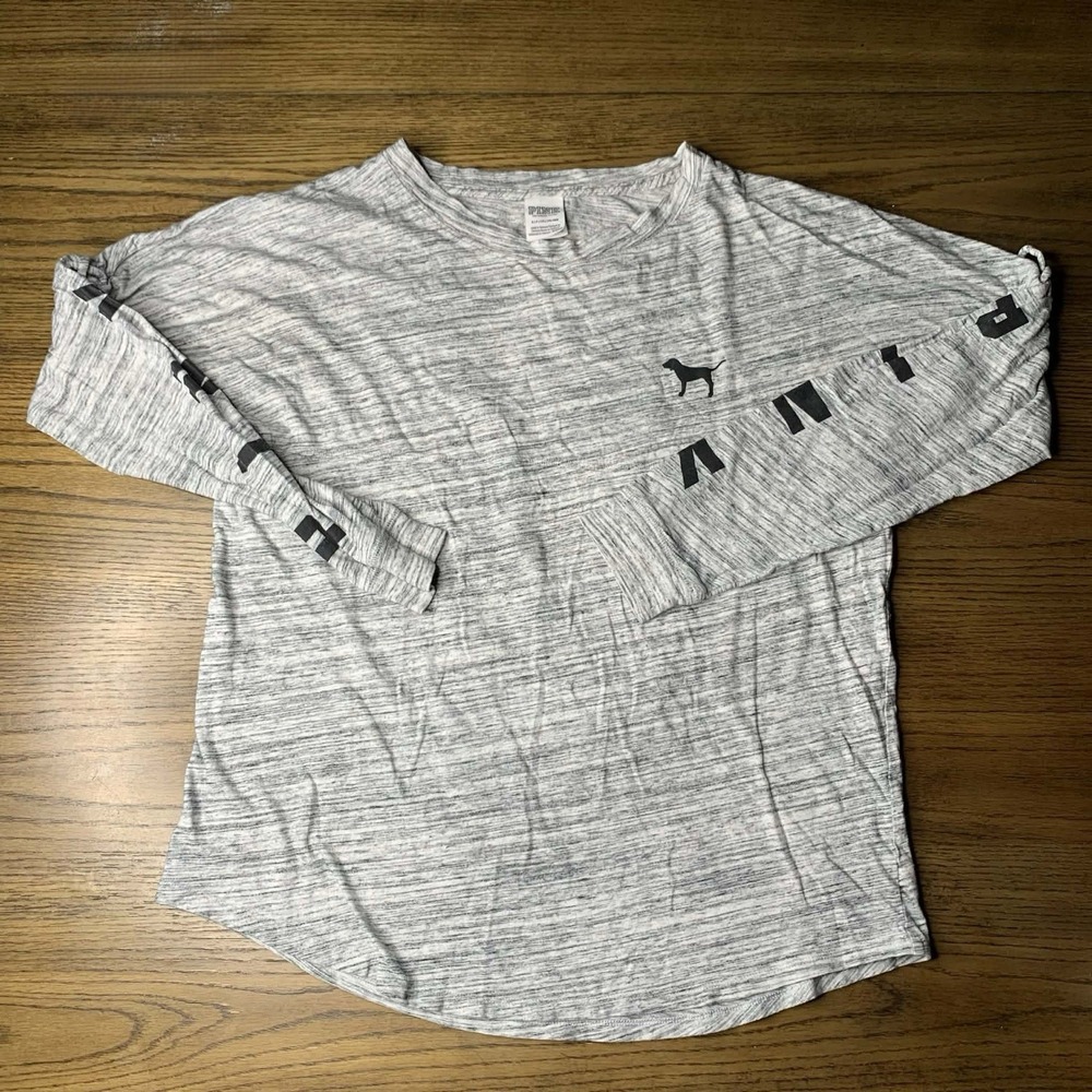 PINK Victoria's Secret Long Sleeve Shirt Size S Gray Marled Logo